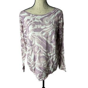 CHICO s Wm's LS Purple/White Light Weight Sweater Sz 2 Super Soft Rounded Bottom
